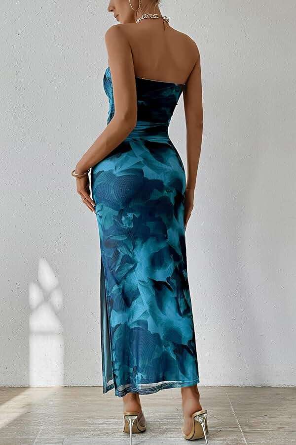 PRETTYGARDEN Women's Summer Wedding Guest Dress Strapless Tube Top Maxi Bodycon Long Floral Mesh Beach Vacation Party Dresses - Image 2