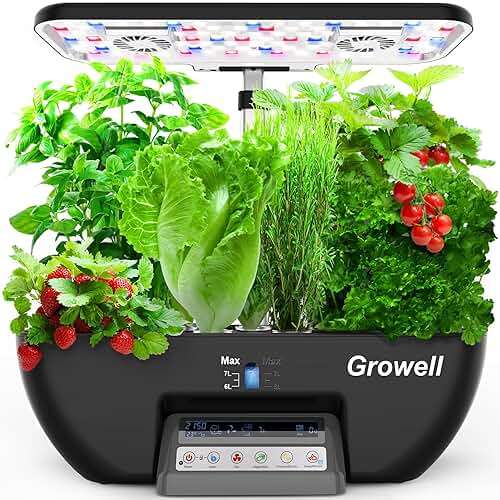 Growell Hydroponics Growing System Kit, 17 Pods Herb Garden with 102 28W Full-Spectrum Grow Lights & 2 Fans, Indoor Garden with Water Pump, 10L Water Tank, Auto Timer, Height Adjustable (Black & Grey) - Image 1