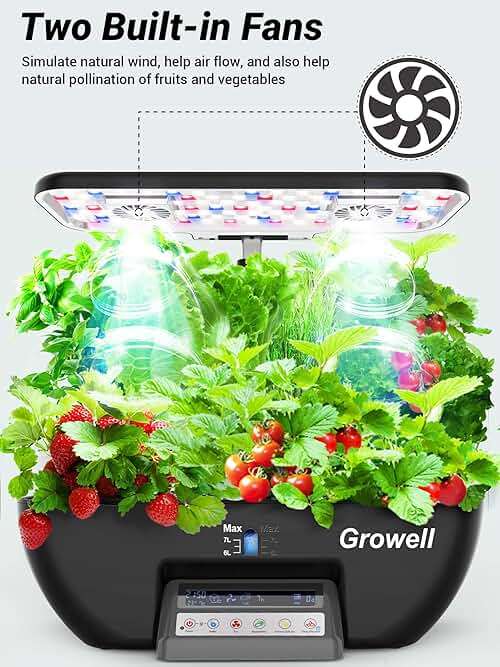 Growell Hydroponics Growing System Kit, 17 Pods Herb Garden with 102 28W Full-Spectrum Grow Lights & 2 Fans, Indoor Garden with Water Pump, 10L Water Tank, Auto Timer, Height Adjustable (Black & Grey) - Image 5