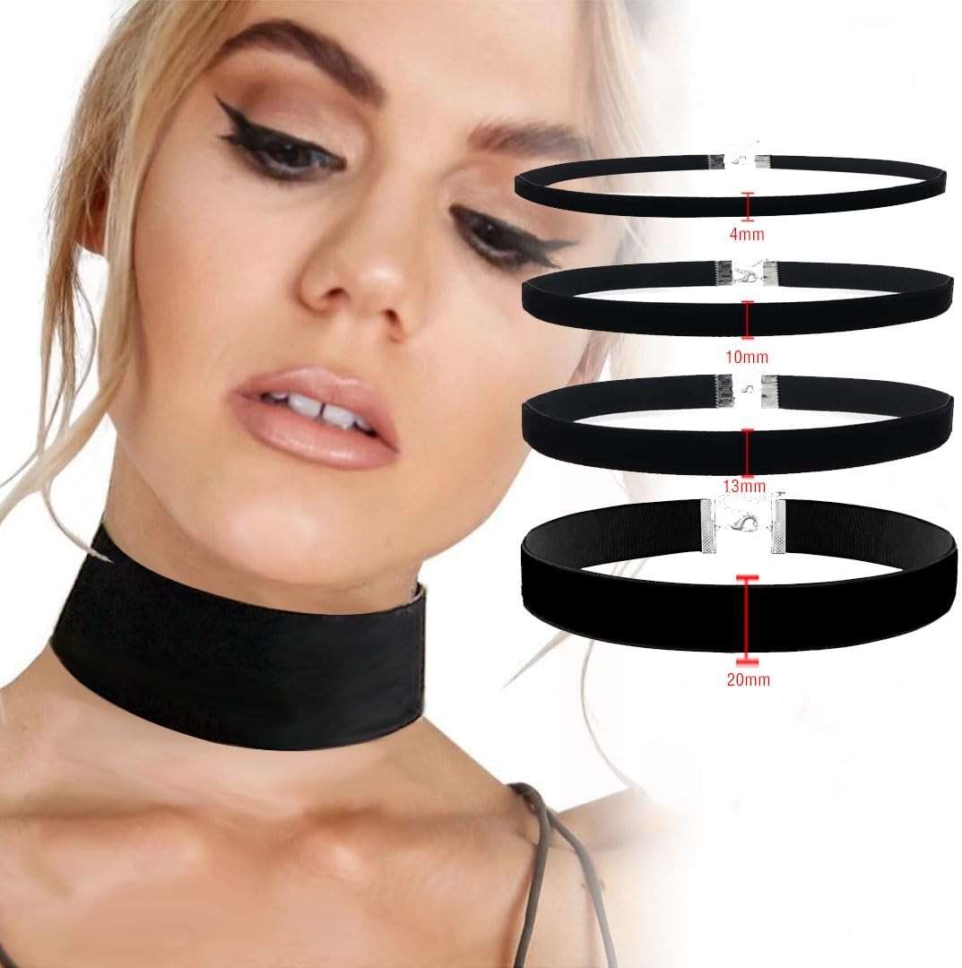 PINCHUAN 4PCS Black Choker for Women Black Lace Velvet Chocker Set Layered Classic Choker Necklace Velvet Collar Adjustable Gothic Chokers - Image 3