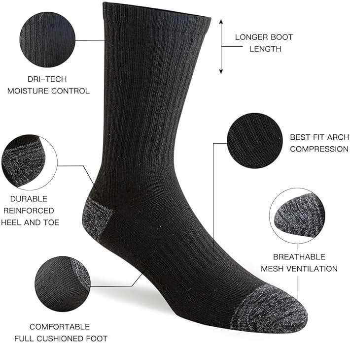 JOYNÉE 8 Pairs Mens Crew Cushion Socks Work Athletic Running Socks Casual Breathable Socks for Men,Sock Size:10-13 - Image 3