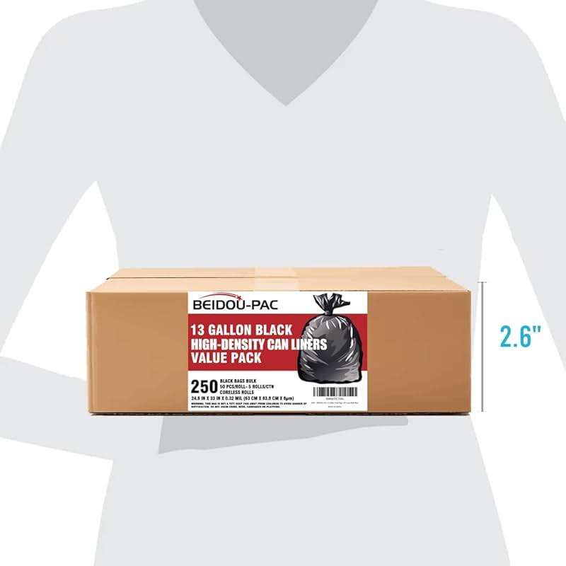 BEIDOU-PAC 13 Gallon Trash Bags, 250 Count Black Tall Kitchen Garbage bags, Multi-purpose Trash Can Bin Liners for Bathroom, Office, Industrial, Commercial, Janitorial, Municipal, Recycling - Image 4