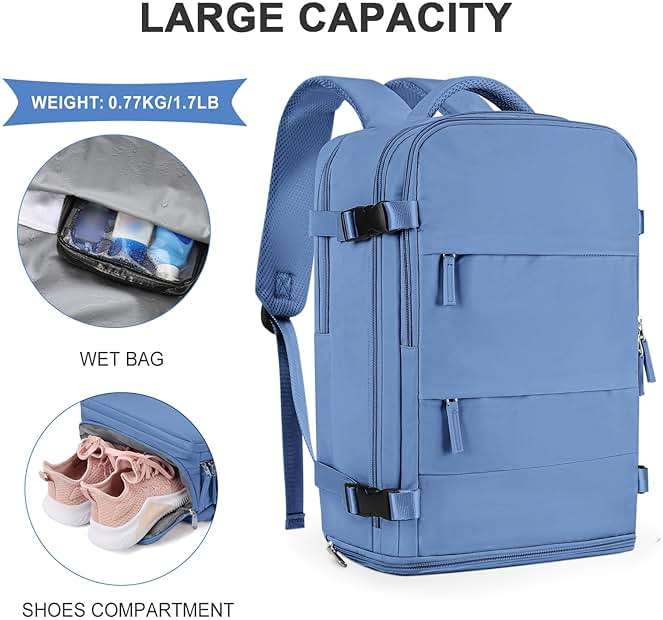 coowoz Travel Backpack for Women Men,Carry On Backpack,Hiking Backpacks Outdoor Sports Rucksack Casual Daypack Travel Essentials Sky Blue - Image 5