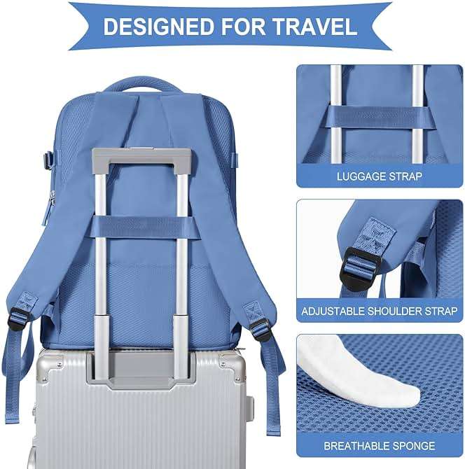 coowoz Travel Backpack for Women Men,Carry On Backpack,Hiking Backpacks Outdoor Sports Rucksack Casual Daypack Travel Essentials Sky Blue - Image 6