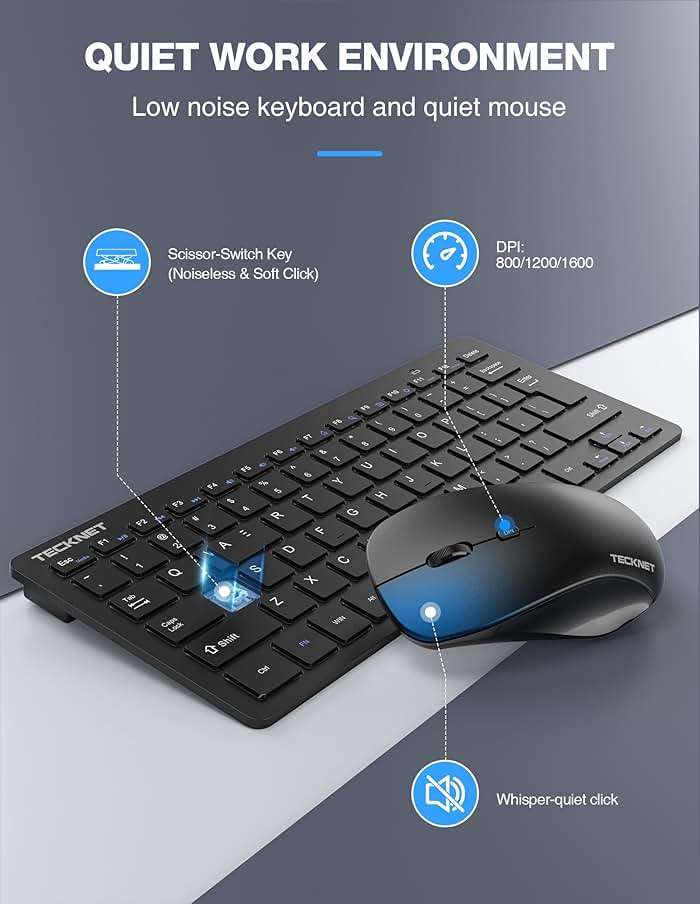 TECKNET Wireless Keyboard and Mouse Combo, Mini Cordless Computer Keyboard and Mouse Set 2.4GHz, Silent Adjustable 1600 DPI, Quiet Click, Lag-Free for Computer, Laptop, PC, Windows, Mac, Chrome OS - Image 4
