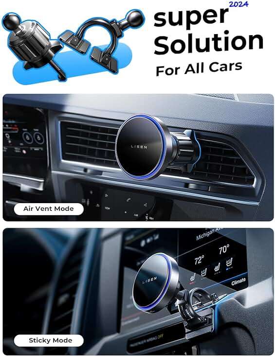 LISEN for 15W MagSafe Car Mount Charger,Magnetic Wireless Car Charger for iPhone 17 Pro Max Accessories,Magnetic Phone Holder for iPhone 17 Air Pro Max Plus 16 15 14 13 12,Samsung S25/24 with MagSafe - Image 2