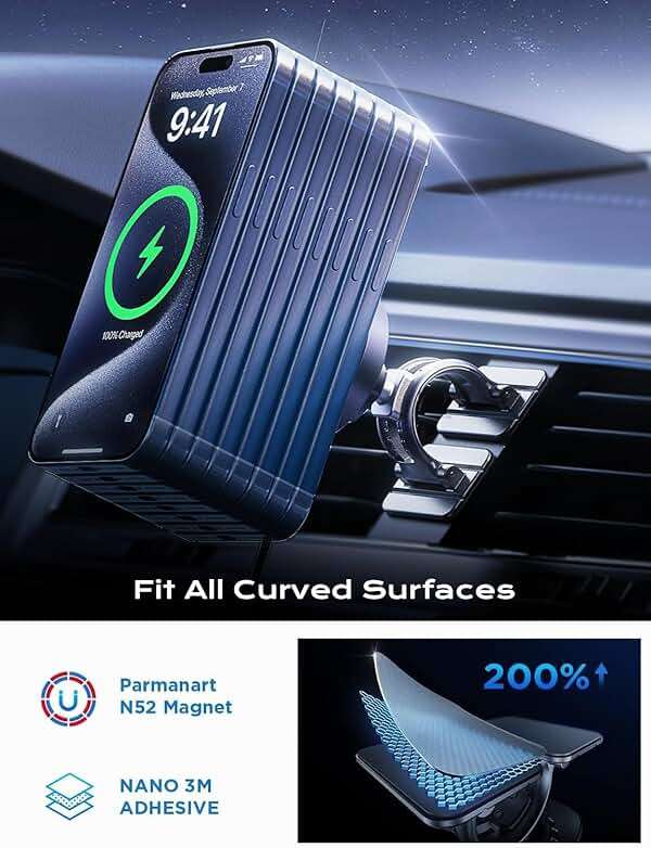LISEN for 15W MagSafe Car Mount Charger,Magnetic Wireless Car Charger for iPhone 17 Pro Max Accessories,Magnetic Phone Holder for iPhone 17 Air Pro Max Plus 16 15 14 13 12,Samsung S25/24 with MagSafe - Image 5