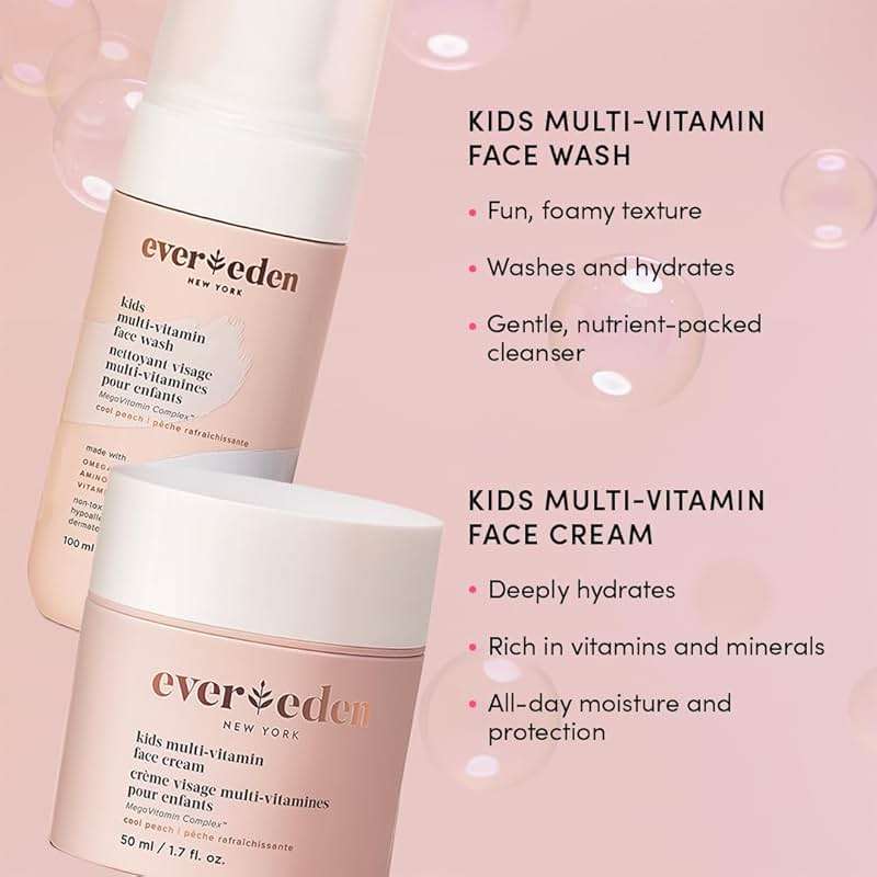 Evereden Kids Routine Bundle - Detangling Shampoo and Conditioner + Multi-Vitamin Face Wash and Face Cream for Kids 3+ - Image 2