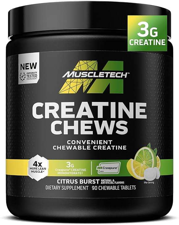 MuscleTech | Creatine Chews | Creapure Monohydrate Supplement for Muscle Recovery, Muscle Builder & Energy Boost | Pre Workout Supplement for Men & Women | Citrus Birst | 90 chewable Tablets - Image 1
