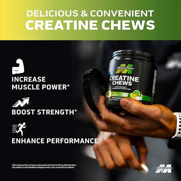 MuscleTech | Creatine Chews | Creapure Monohydrate Supplement for Muscle Recovery, Muscle Builder & Energy Boost | Pre Workout Supplement for Men & Women | Citrus Birst | 90 chewable Tablets - Image 2