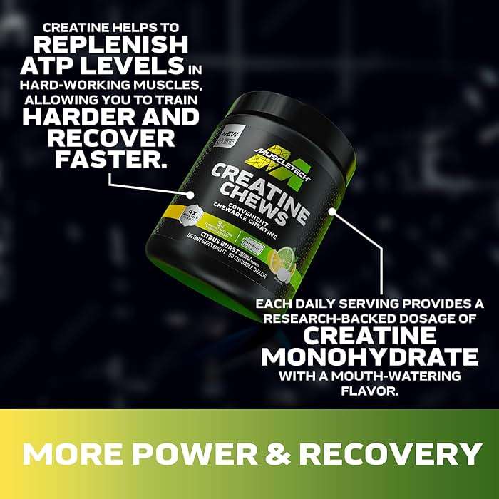 MuscleTech | Creatine Chews | Creapure Monohydrate Supplement for Muscle Recovery, Muscle Builder & Energy Boost | Pre Workout Supplement for Men & Women | Citrus Birst | 90 chewable Tablets - Image 3