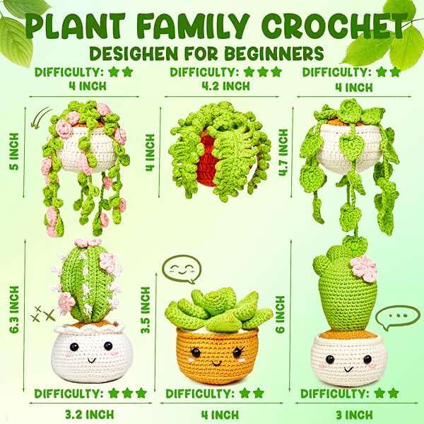 MAGIMUSE Crochet Kit for Beginners, Crochet Starter Kits, Amigurumi Craft Knitting Crocheting Kits with Step-by-Step Video Tutorials, 6 Pack Hanging Potted Plants Family(40%+ Yarn - Image 2
