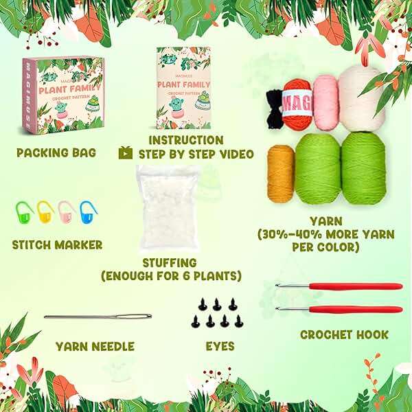 MAGIMUSE Crochet Kit for Beginners, Crochet Starter Kits, Amigurumi Craft Knitting Crocheting Kits with Step-by-Step Video Tutorials, 6 Pack Hanging Potted Plants Family(40%+ Yarn - Image 3