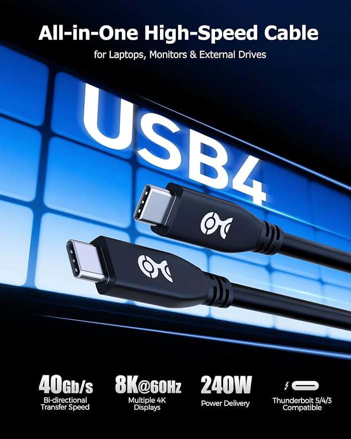 Cable Matters 40Gbps USB 4 Cable - 6.6ft, Supports Up to [8K@60Hz / 4K@240Hz Video, 240W Charging, 40Gbps Data Transfer] USB4 Cable, Black, Compatible with Thunderbolt 4, MacBook, XPS, Surface Pro - Image 2
