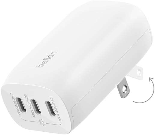 Belkin 3-Port USB C Charger Block 67W - PPS, USB-C PD 3.1 Enabled Fast Charging Charger for iPhone 17, MacBook Pro, AirPods, Samsung Galaxy S25, Google Pixel 10, Nintendo Switch 2 & More - White - Image 1