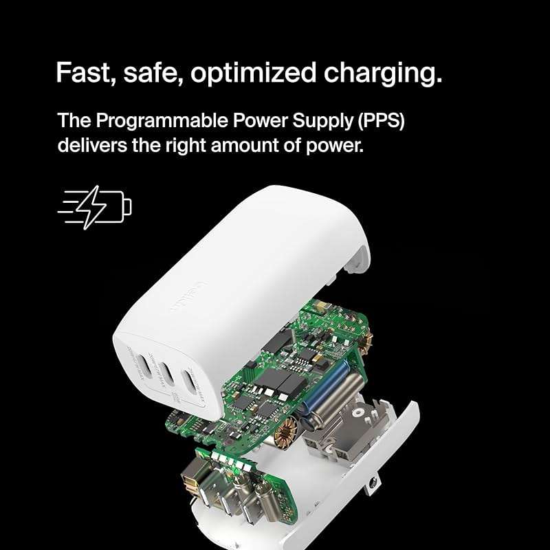 Belkin 3-Port USB C Charger Block 67W - PPS, USB-C PD 3.1 Enabled Fast Charging Charger for iPhone 17, MacBook Pro, AirPods, Samsung Galaxy S25, Google Pixel 10, Nintendo Switch 2 & More - White - Image 4