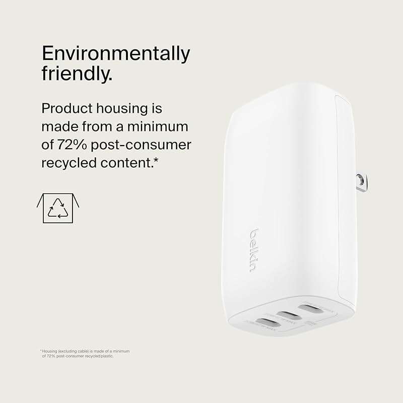 Belkin 3-Port USB C Charger Block 67W - PPS, USB-C PD 3.1 Enabled Fast Charging Charger for iPhone 17, MacBook Pro, AirPods, Samsung Galaxy S25, Google Pixel 10, Nintendo Switch 2 & More - White - Image 8