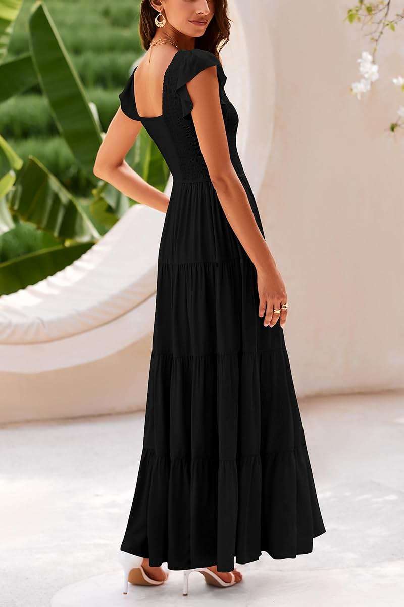PRETTYGARDEN Women's Summer Flowy Maxi Dress Casual Cap Sleeve V Neck Smocked Beach Sundress - Image 2