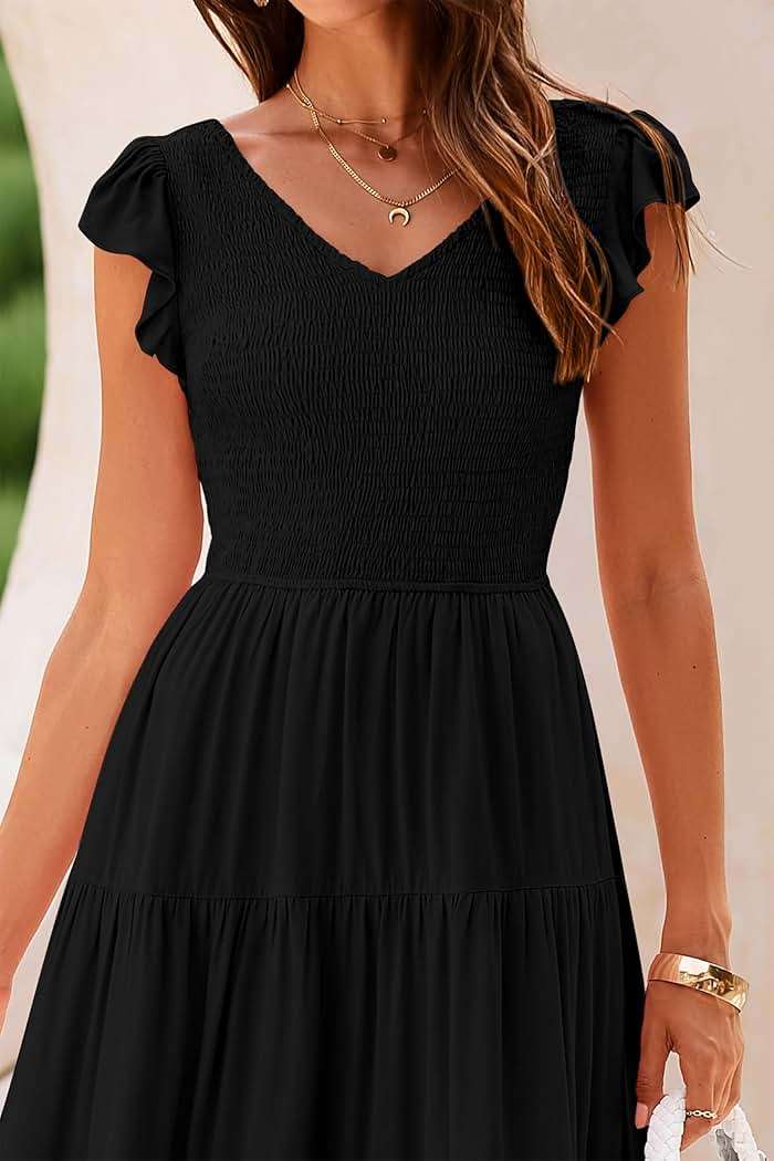 PRETTYGARDEN Women's Summer Flowy Maxi Dress Casual Cap Sleeve V Neck Smocked Beach Sundress - Image 5