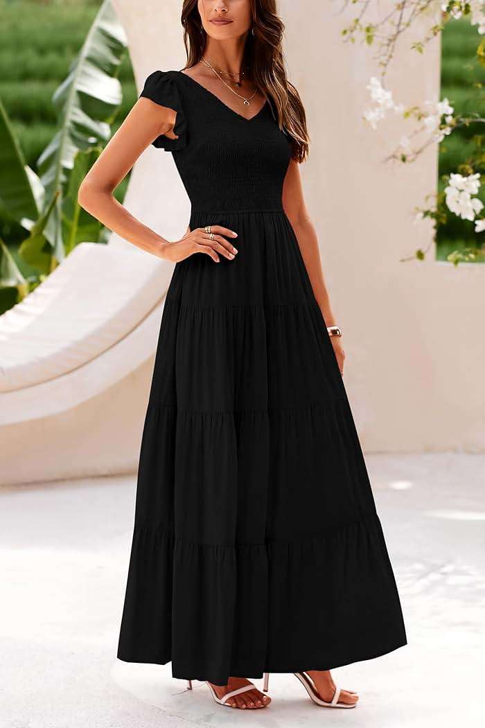 PRETTYGARDEN Women's Summer Flowy Maxi Dress Casual Cap Sleeve V Neck Smocked Beach Sundress - Image 6