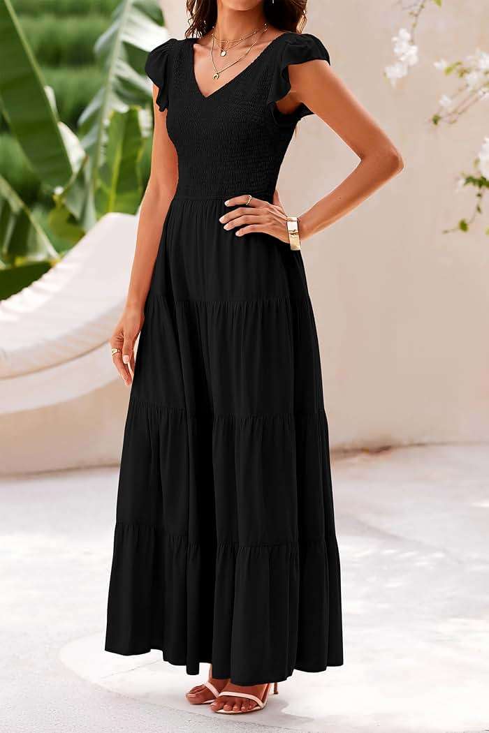 PRETTYGARDEN Women's Summer Flowy Maxi Dress Casual Cap Sleeve V Neck Smocked Beach Sundress - Image 7