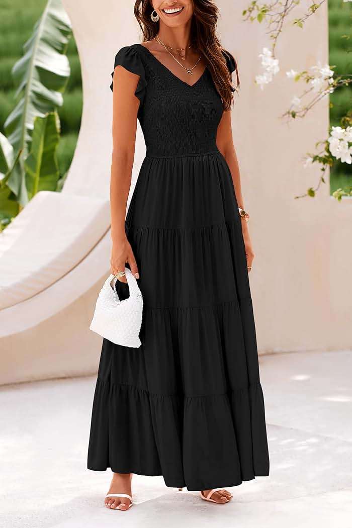 PRETTYGARDEN Women's Summer Flowy Maxi Dress Casual Cap Sleeve V Neck Smocked Beach Sundress - Image 8
