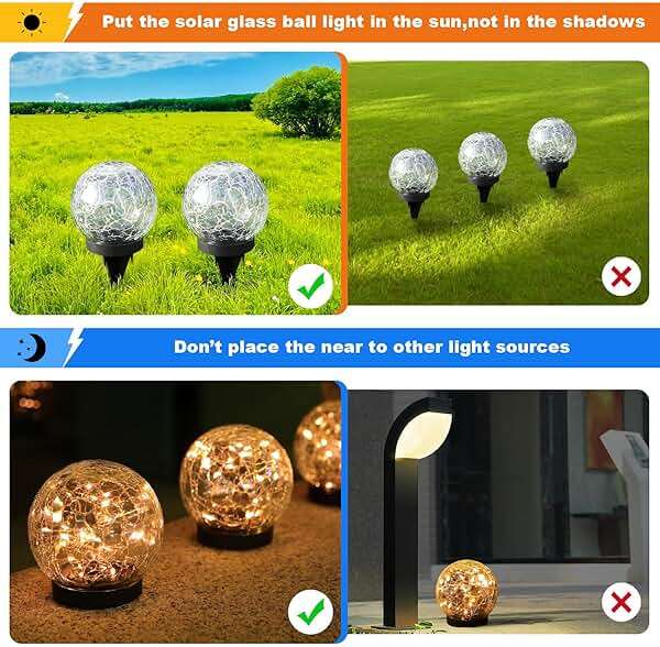 MLKNK Solar Globe Lights Outdoor Waterproof-Solar Balls-Solar Garden Lights-Orbs for Outside 4 Pack Cracked Glass Ball for Lawn Patio Yard Backyard Decorations - Image 5