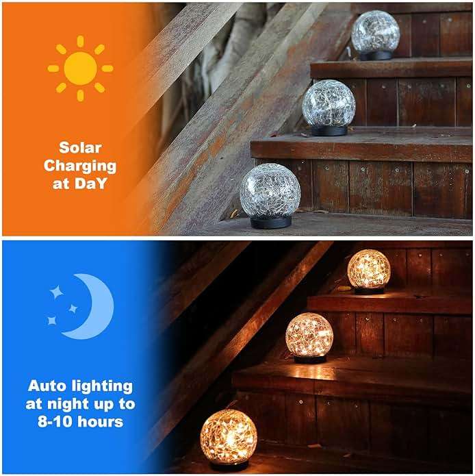MLKNK Solar Globe Lights Outdoor Waterproof-Solar Balls-Solar Garden Lights-Orbs for Outside 4 Pack Cracked Glass Ball for Lawn Patio Yard Backyard Decorations - Image 6