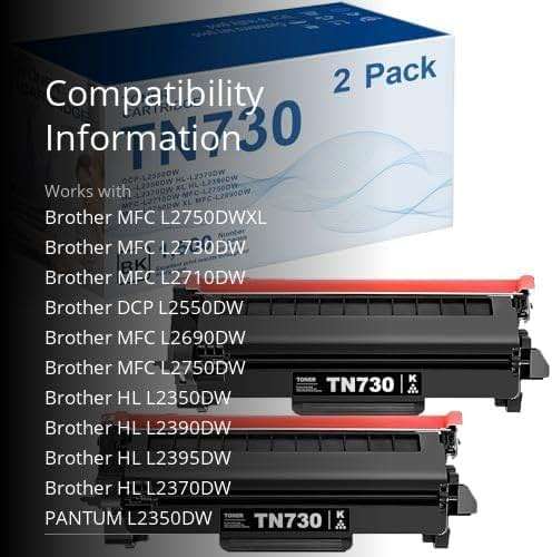 TN730 TN-730 Toner Cartridge 2-Pack Replacement for Brother TN730 Toner Cartridge - Black DCP-L2550DW MFC-L2710DW MFC-L2750DW HL-L2350DW HL-L2370DW HL-L2395DW HL-L2390DW Printer - Image 3