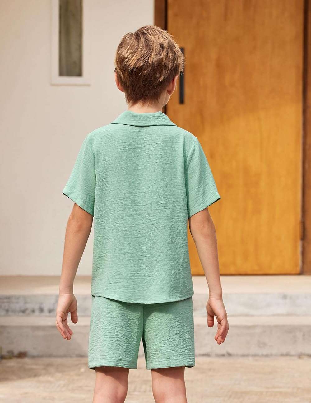 Arshiner Boys 2 Pieces Summer Beach Outfits Short Sleeve Button Down Shirts and Shorts Vacation Texture Sets for Kids - Image 4