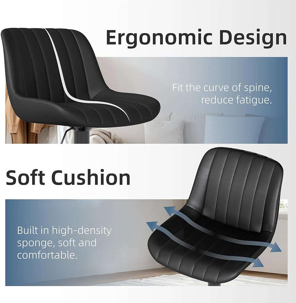 Youhauchair Bar Stools Set of 3, Swivel Counter Height Barstools with Back, Adjustable PU Leather Bar Chairs, Modern Armless Kitchen Island Stool, Black - Image 5