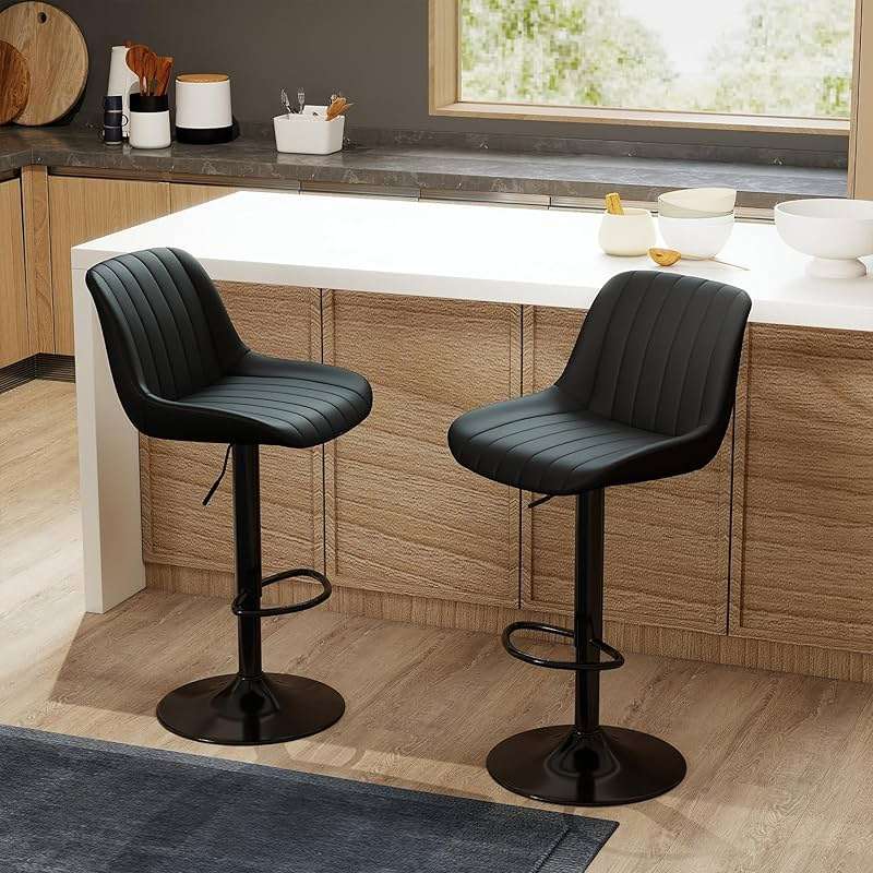 Youhauchair Bar Stools Set of 3, Swivel Counter Height Barstools with Back, Adjustable PU Leather Bar Chairs, Modern Armless Kitchen Island Stool, Black - Image 7
