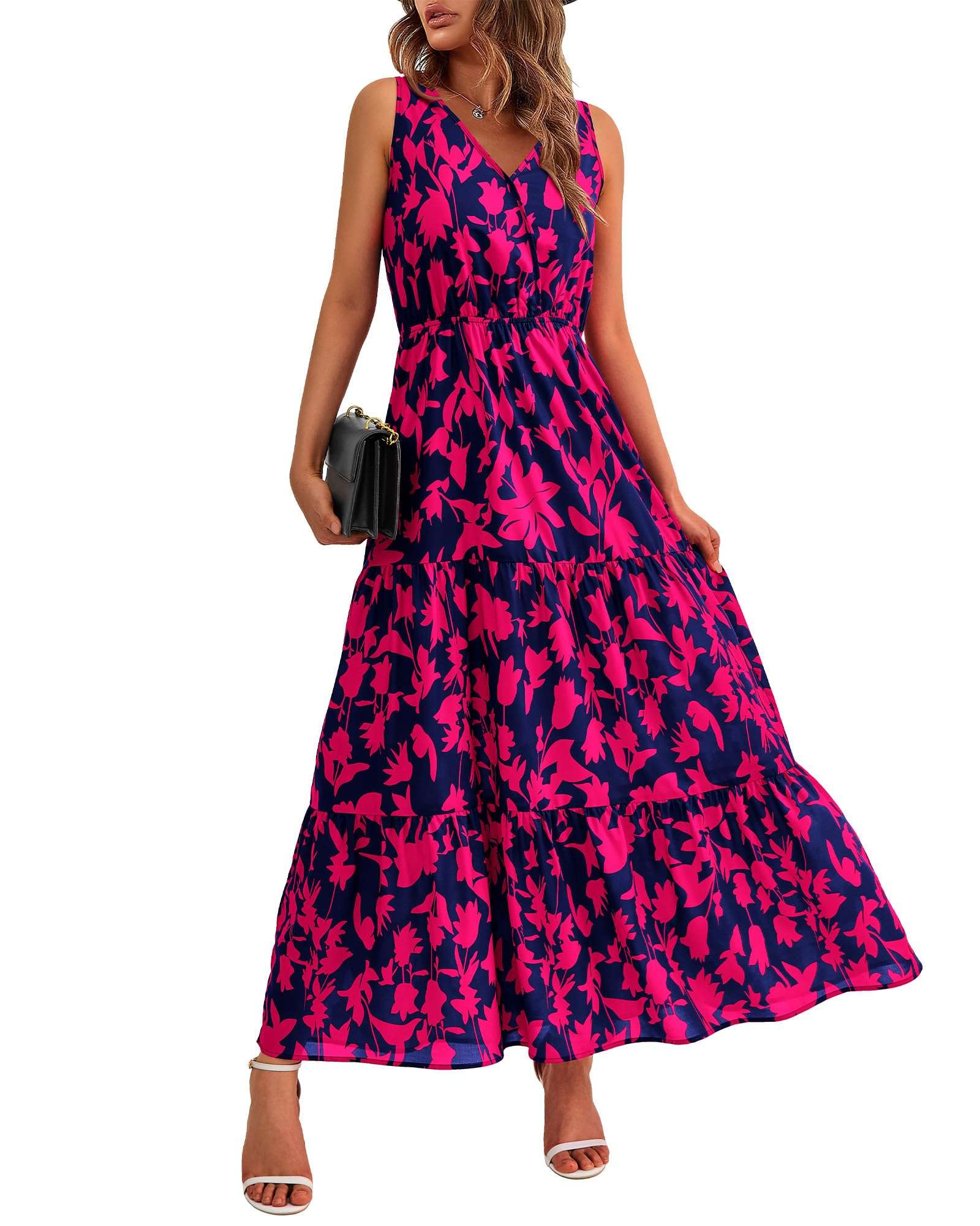 BTFBM Women Summer Dresses Casual Sleeveless Maxi Dresses Cute Floral Long Dress Wedding Guest Dress - Image 1