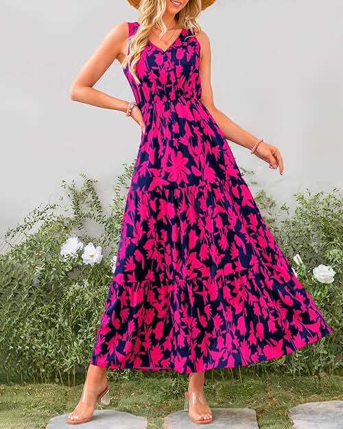 BTFBM Women Summer Dresses Casual Sleeveless Maxi Dresses Cute Floral Long Dress Wedding Guest Dress - Image 2