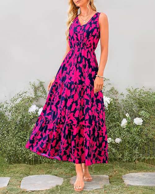 BTFBM Women Summer Dresses Casual Sleeveless Maxi Dresses Cute Floral Long Dress Wedding Guest Dress - Image 3