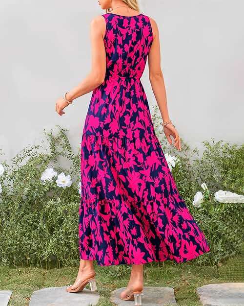 BTFBM Women Summer Dresses Casual Sleeveless Maxi Dresses Cute Floral Long Dress Wedding Guest Dress - Image 4