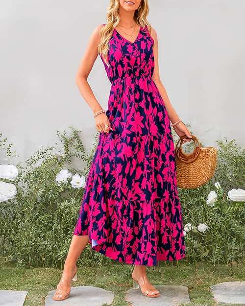 BTFBM Women Summer Dresses Casual Sleeveless Maxi Dresses Cute Floral Long Dress Wedding Guest Dress - Image 5