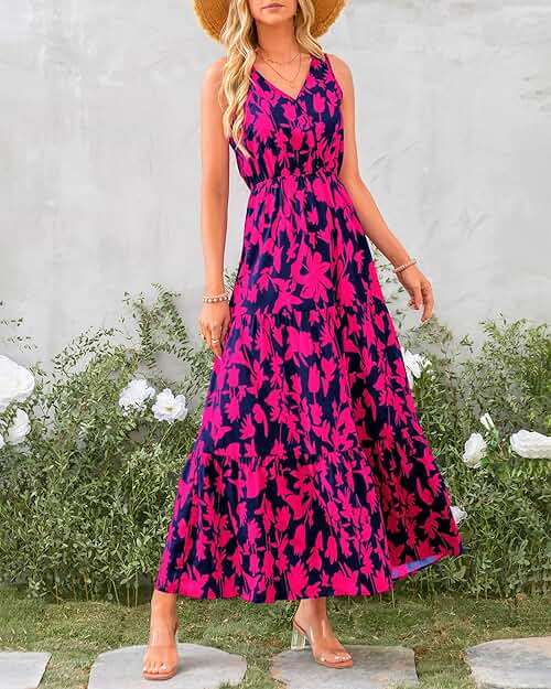 BTFBM Women Summer Dresses Casual Sleeveless Maxi Dresses Cute Floral Long Dress Wedding Guest Dress - Image 6