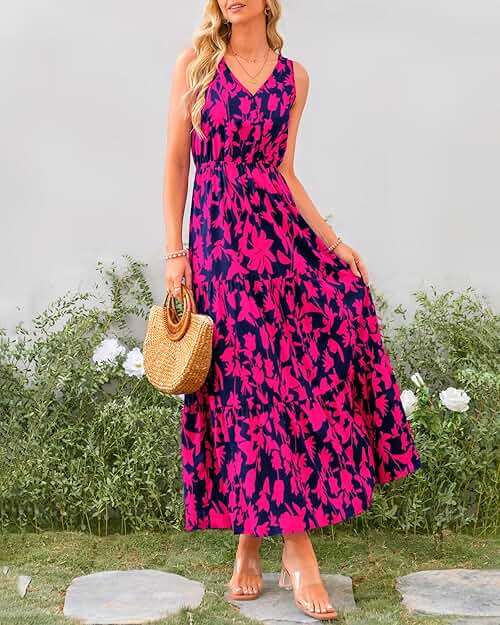 BTFBM Women Summer Dresses Casual Sleeveless Maxi Dresses Cute Floral Long Dress Wedding Guest Dress - Image 7