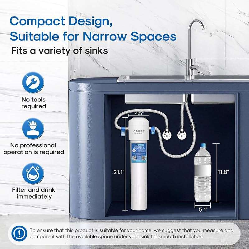 ICEPURE 21" WFS5300A 5 Years Under Sink Water Filtration System, 40000 Gallons NSF/ANSI CAN372 & 42 Certified, Direct Connect Drinking Faucet, Removes Chlorine, Odor, Heavy Metals - Image 4