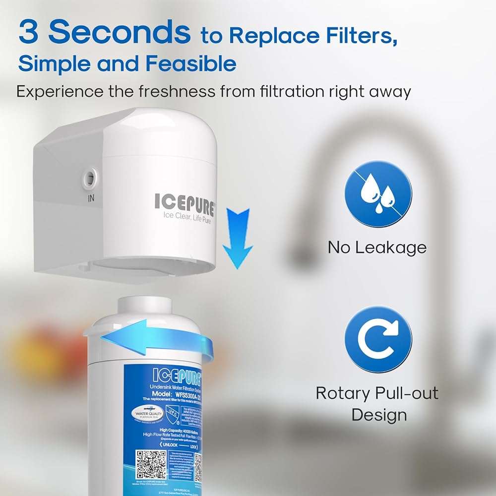 ICEPURE 21" WFS5300A 5 Years Under Sink Water Filtration System, 40000 Gallons NSF/ANSI CAN372 & 42 Certified, Direct Connect Drinking Faucet, Removes Chlorine, Odor, Heavy Metals - Image 5