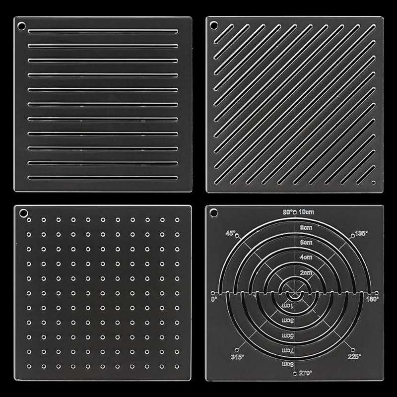 BENECREAT 4Pcs Acrylic Sashiko Stencil, Dots, Lines, Arcs, Slashes Acrylic Embroidery Tool Drawing Line Template for Hand Quilting and Embroidery, 2.5mm Thick - Image 1
