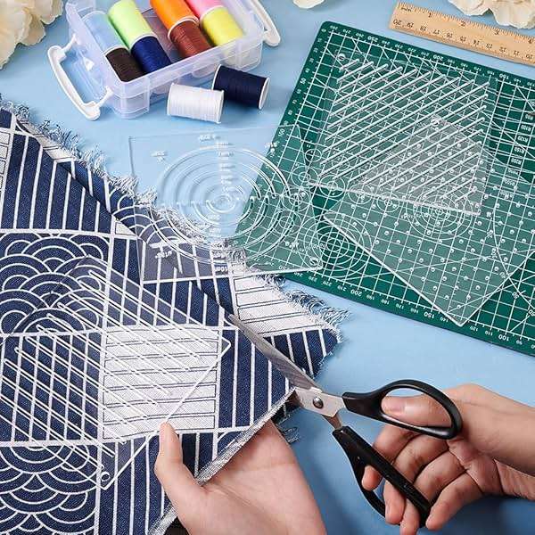 BENECREAT 4Pcs Acrylic Sashiko Stencil, Dots, Lines, Arcs, Slashes Acrylic Embroidery Tool Drawing Line Template for Hand Quilting and Embroidery, 2.5mm Thick - Image 2
