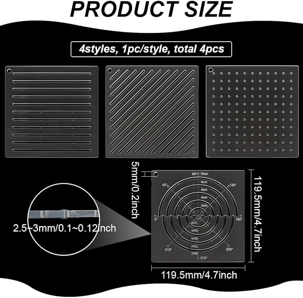BENECREAT 4Pcs Acrylic Sashiko Stencil, Dots, Lines, Arcs, Slashes Acrylic Embroidery Tool Drawing Line Template for Hand Quilting and Embroidery, 2.5mm Thick - Image 3