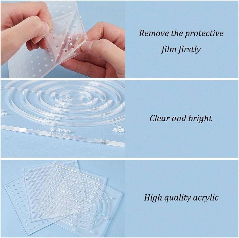 BENECREAT 4Pcs Acrylic Sashiko Stencil, Dots, Lines, Arcs, Slashes Acrylic Embroidery Tool Drawing Line Template for Hand Quilting and Embroidery, 2.5mm Thick - Image 4
