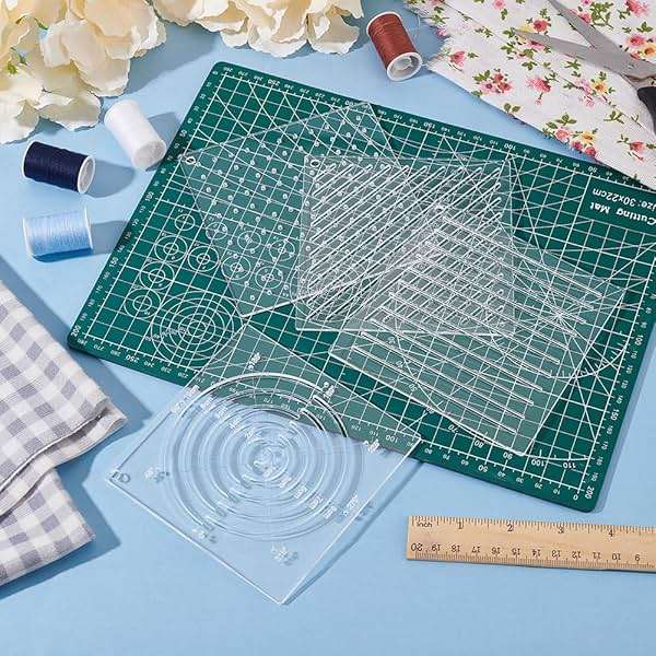 BENECREAT 4Pcs Acrylic Sashiko Stencil, Dots, Lines, Arcs, Slashes Acrylic Embroidery Tool Drawing Line Template for Hand Quilting and Embroidery, 2.5mm Thick - Image 5