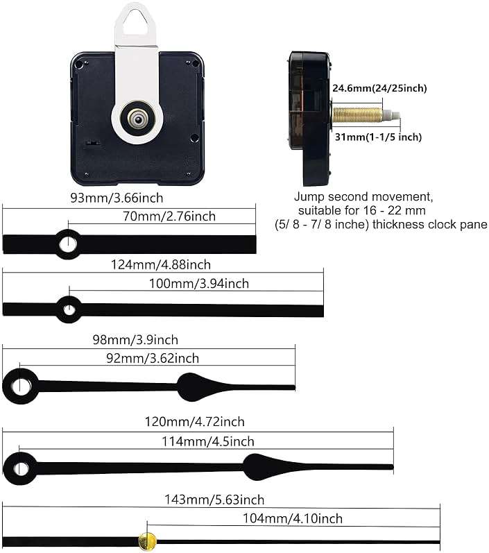 31mm Quartz Long Shaft Clock Movement DIY Wall Clock Movement Mechanism Clock Repair Kit Replacement (Shaft Length 1-1/5 inch,2 Pair Hands) (Shaft Length 1-1/5 inch) - Image 2
