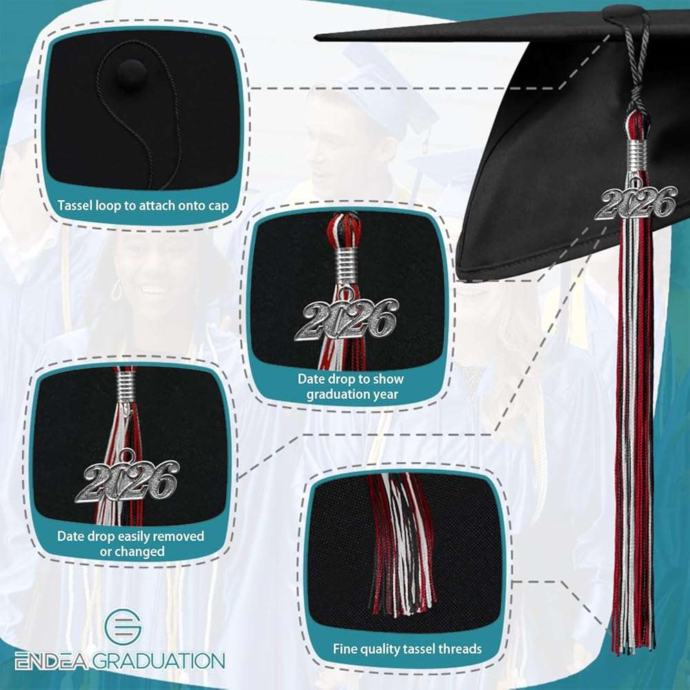 Endea Graduation Mixed Triple Color Tassel with Silver Date Drop - Image 3