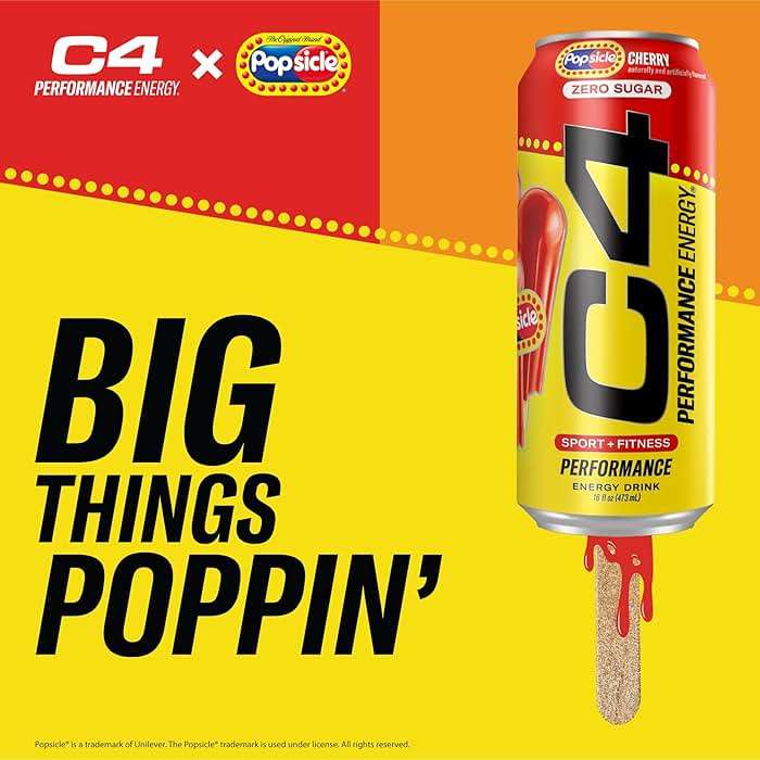 C4 Performance Energy Drink, Cherry Popsicle, Zero Sugar Carbonated Preworkout Energy, 200mg Caffeine with Beta Alanine, 16 Fl Oz (12 Pack) - Image 7