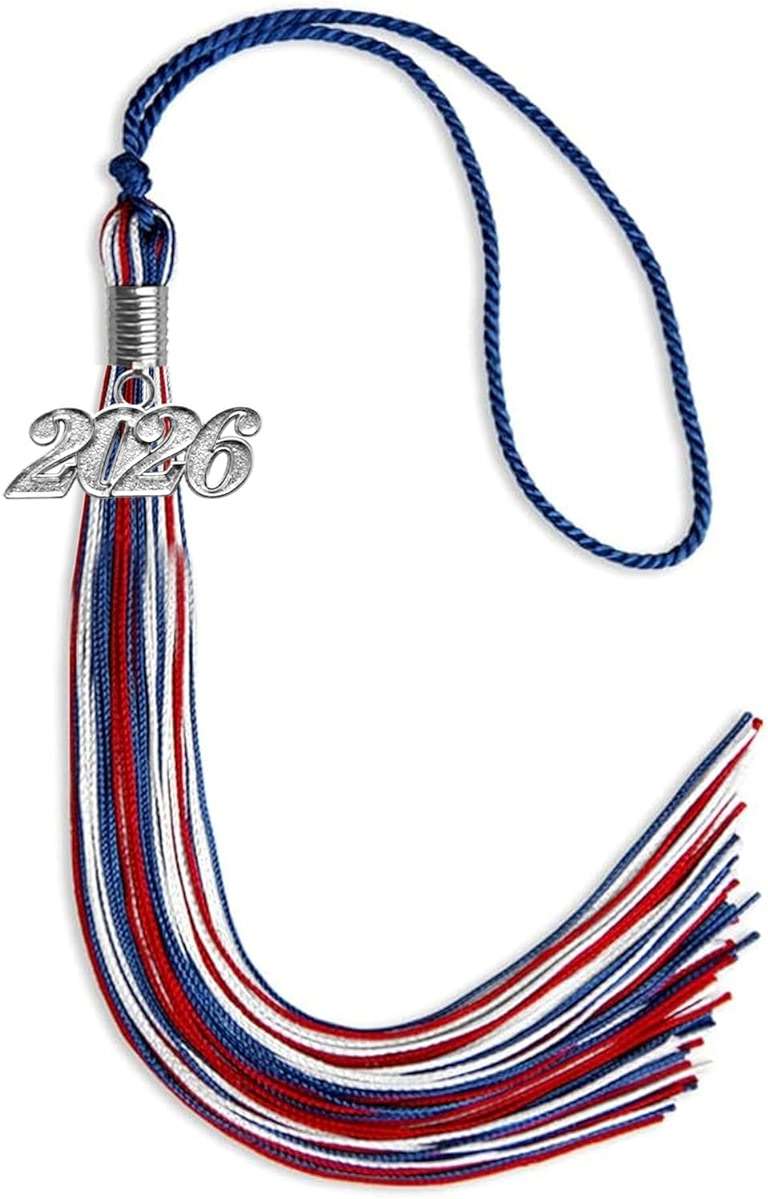 Endea Graduation Mixed Triple Color Tassel with Silver Date Drop - Image 1
